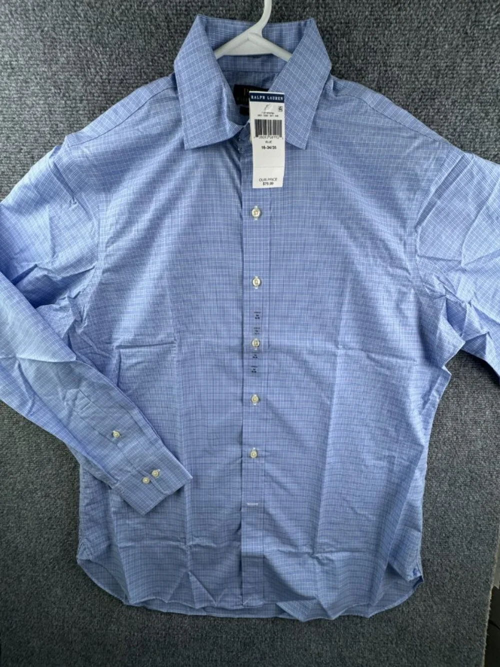 NWT Polo Ralph Lauren Men EASY CARE Button Up Shirt BLUE WHITE 16 34/35 Adult